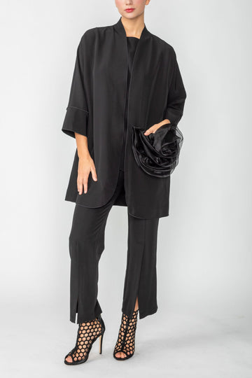 Black Kimono With Rose Pocket